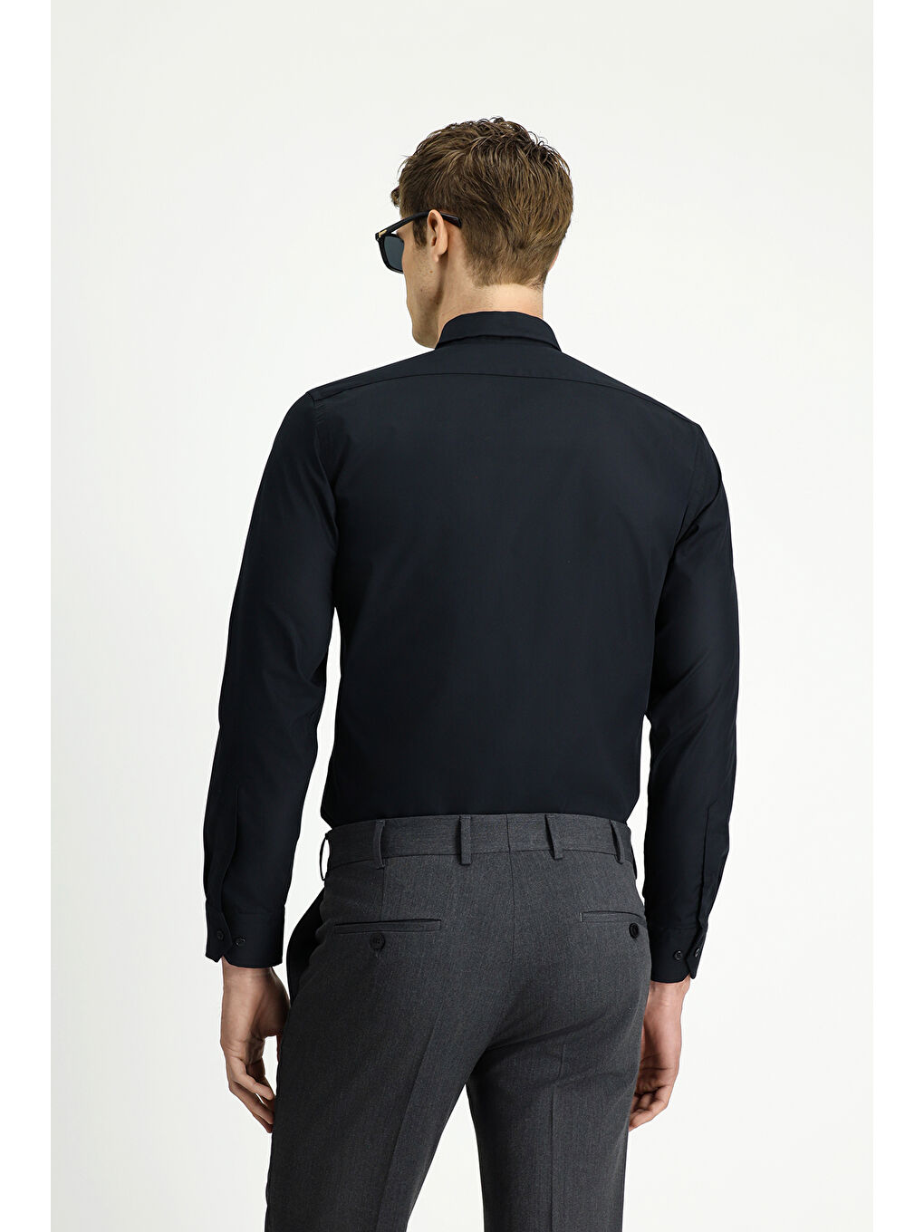 Siyah Uzun Kol Slim Fit Dar Kesim Non Iron Ütü Gerektirmeyen Pamuklu Düğmeli Yaka Büyük Beden Gömlek-4