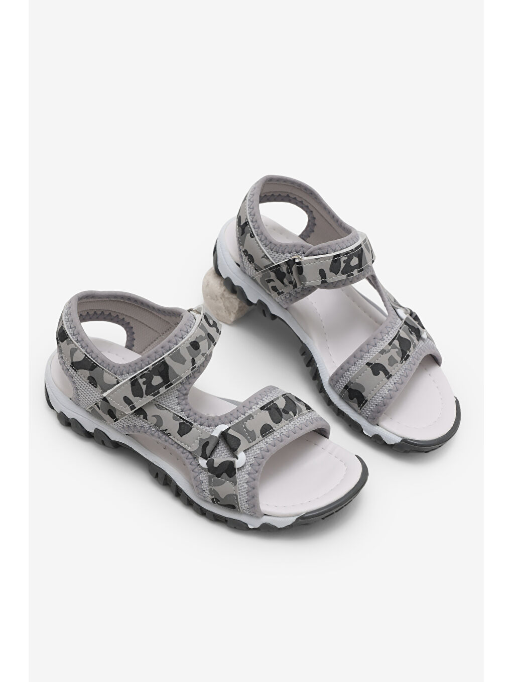 Çocuk Unisex Gri Kamuflaj Çoçuk Cırtlı Sandalet-1