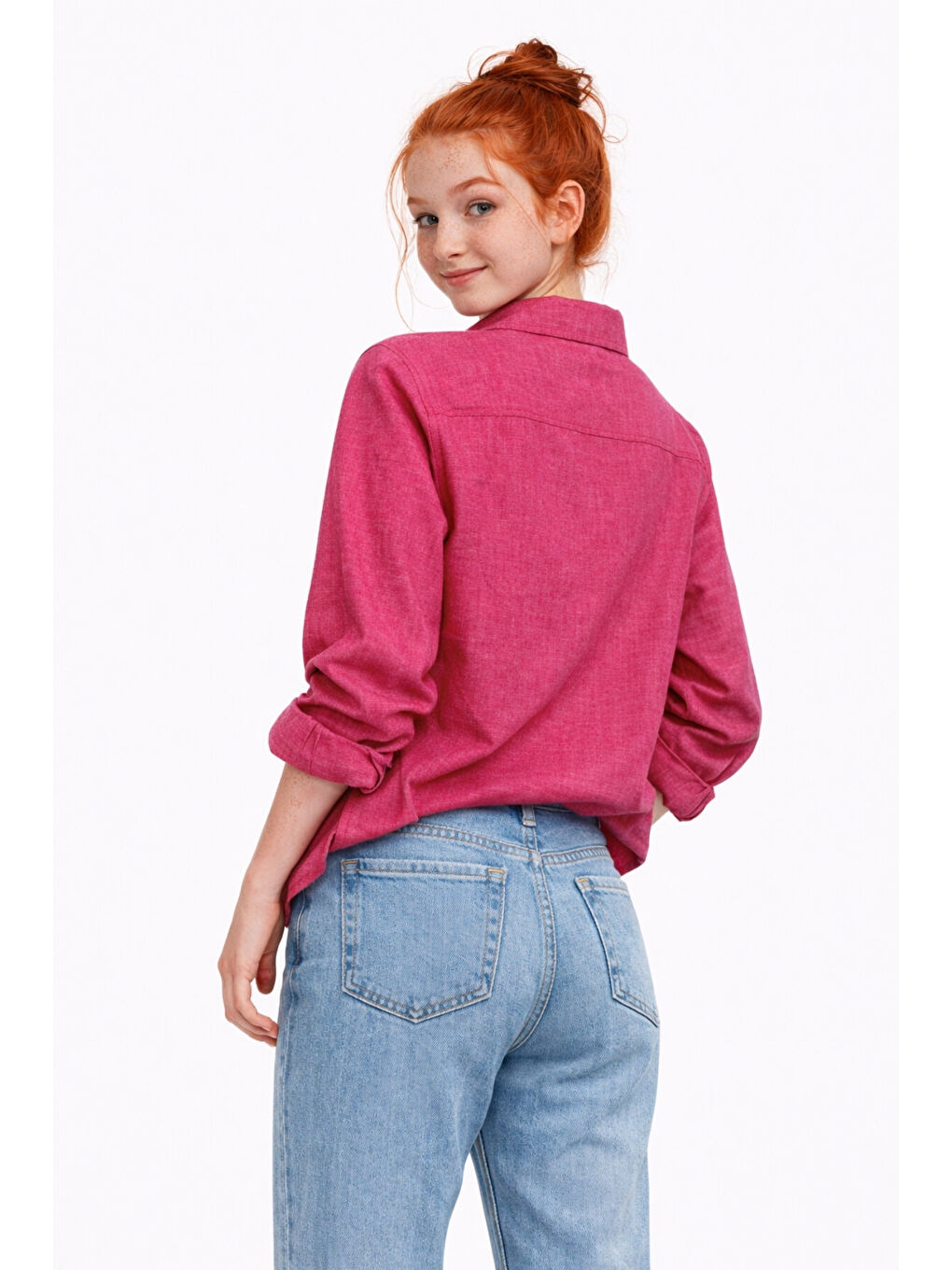 Fuşya Kız Çocuk Sofia Keten Badili Basic Gömlek Takım Ak2605-1