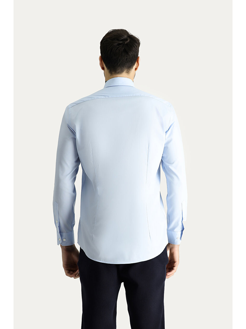 Mavi Uzun Kol Slim Fit Dar Kesim Non Iron Ütü Gerektirmeyen Pamuklu Düğmeli Yaka Büyük Beden Gömlek-4