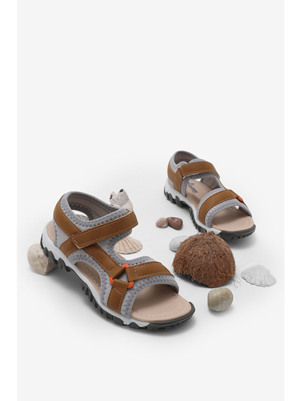 Kahverengi Çocuk Unisex Camel Çoçuk Cırtlı Sandalet