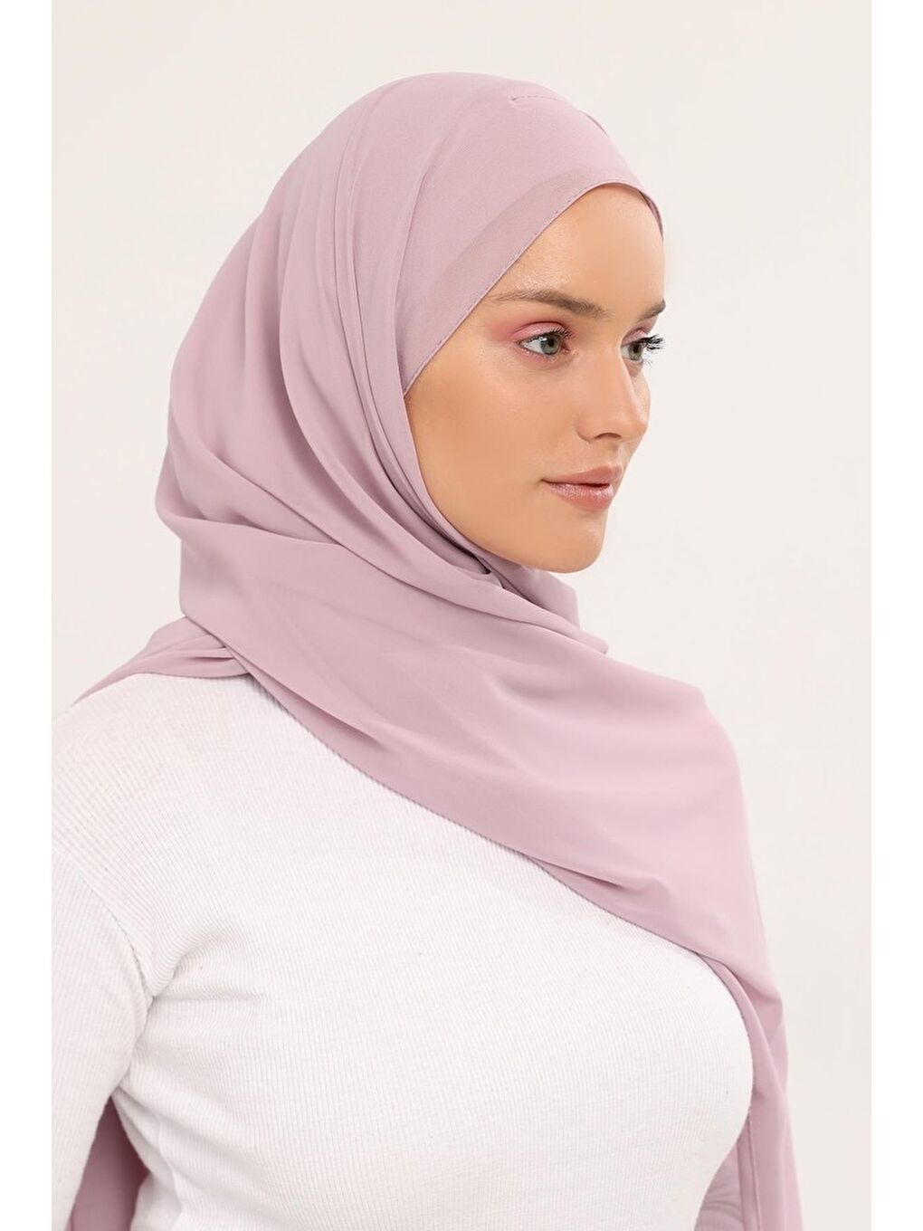Pembe Hazır Lüks Pratik Hijablı Şifon Şal-2
