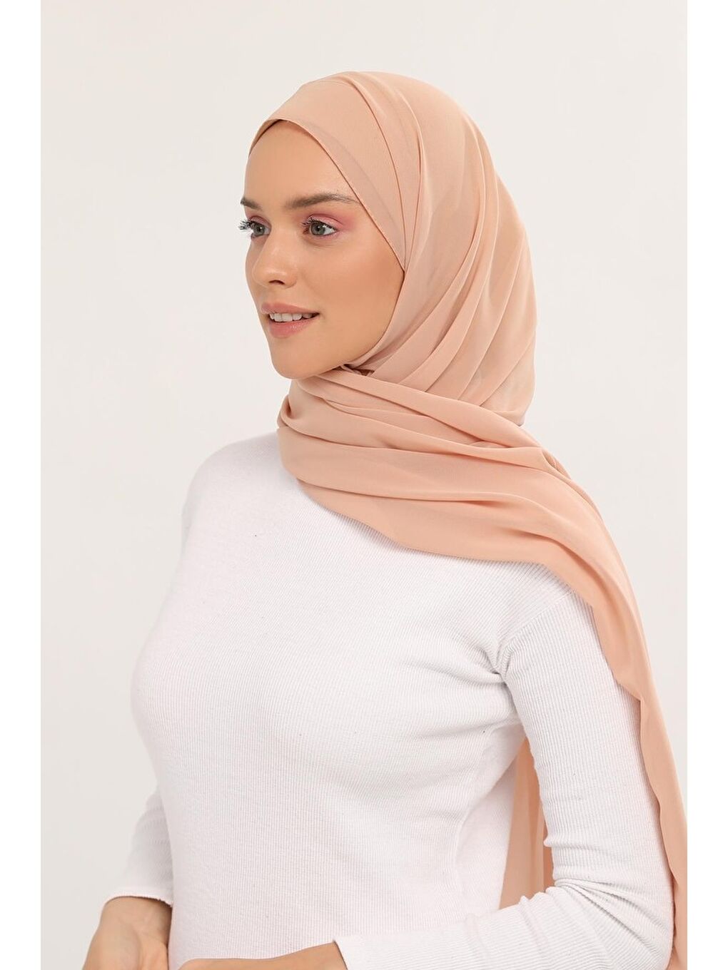 Bej Hazır Lüks Pratik Hijablı Şifon Şal-2