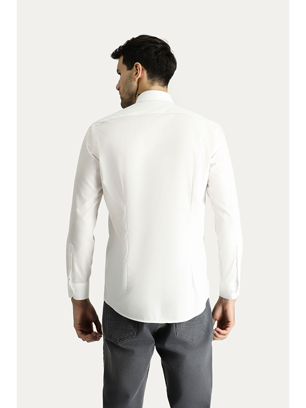 Beyaz Uzun Kol Slim Fit Dar Kesim Non Iron Ütü Gerektirmeyen Pamuklu Düğmeli Yaka Büyük Beden Gömlek-6