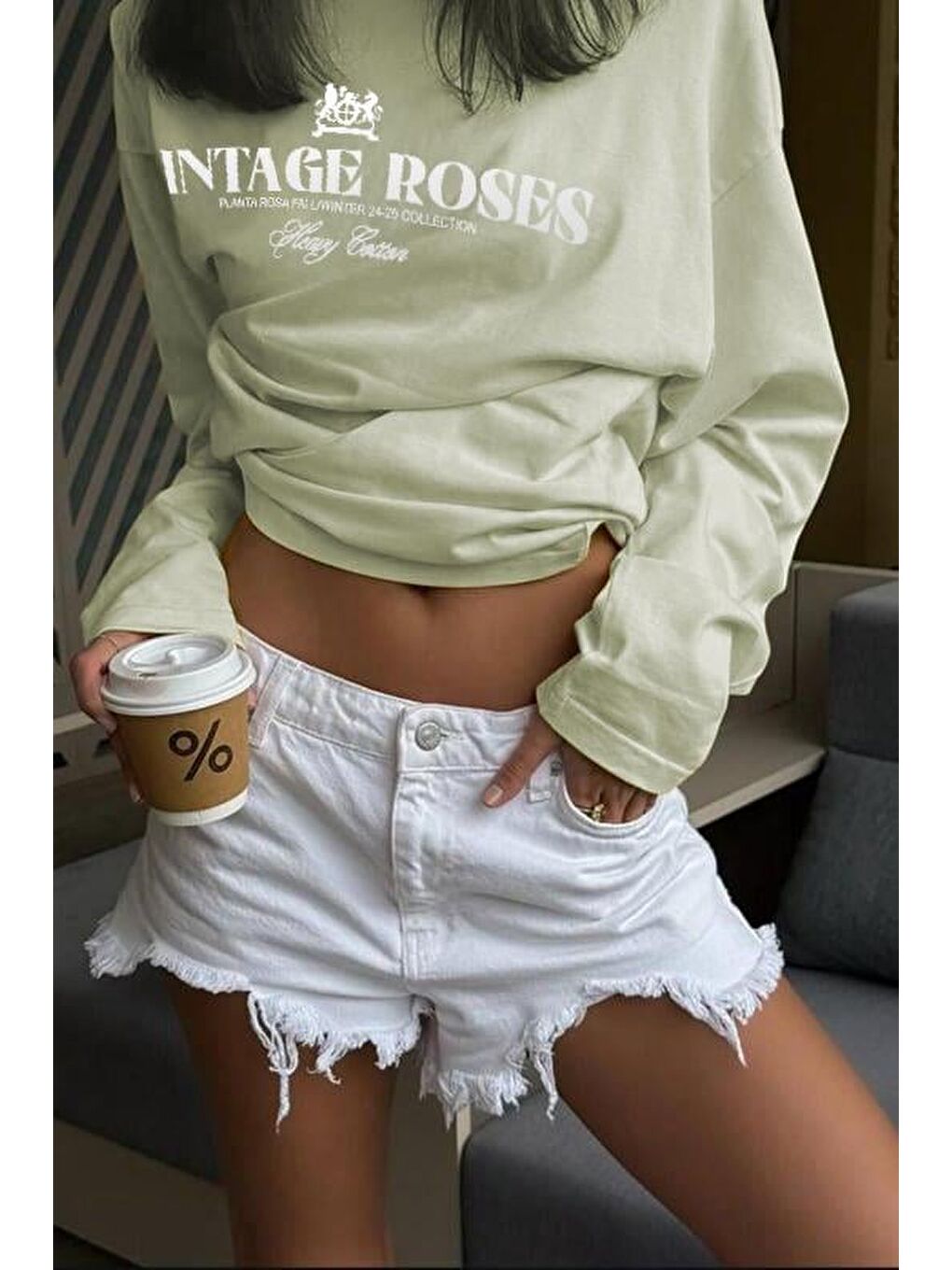 Mint Yeşili Baskılı Uzun Kollu Tişört Mg2451-1