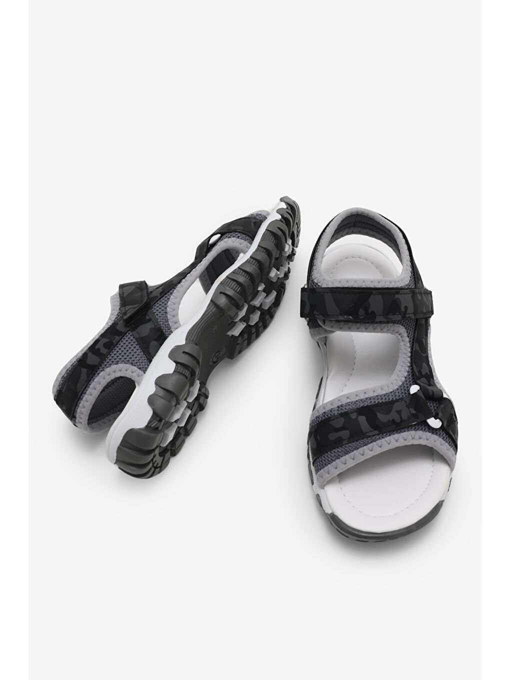 Çocuk Unisex Siyah Kamuflaj Çoçuk Cırtlı Sandalet-1