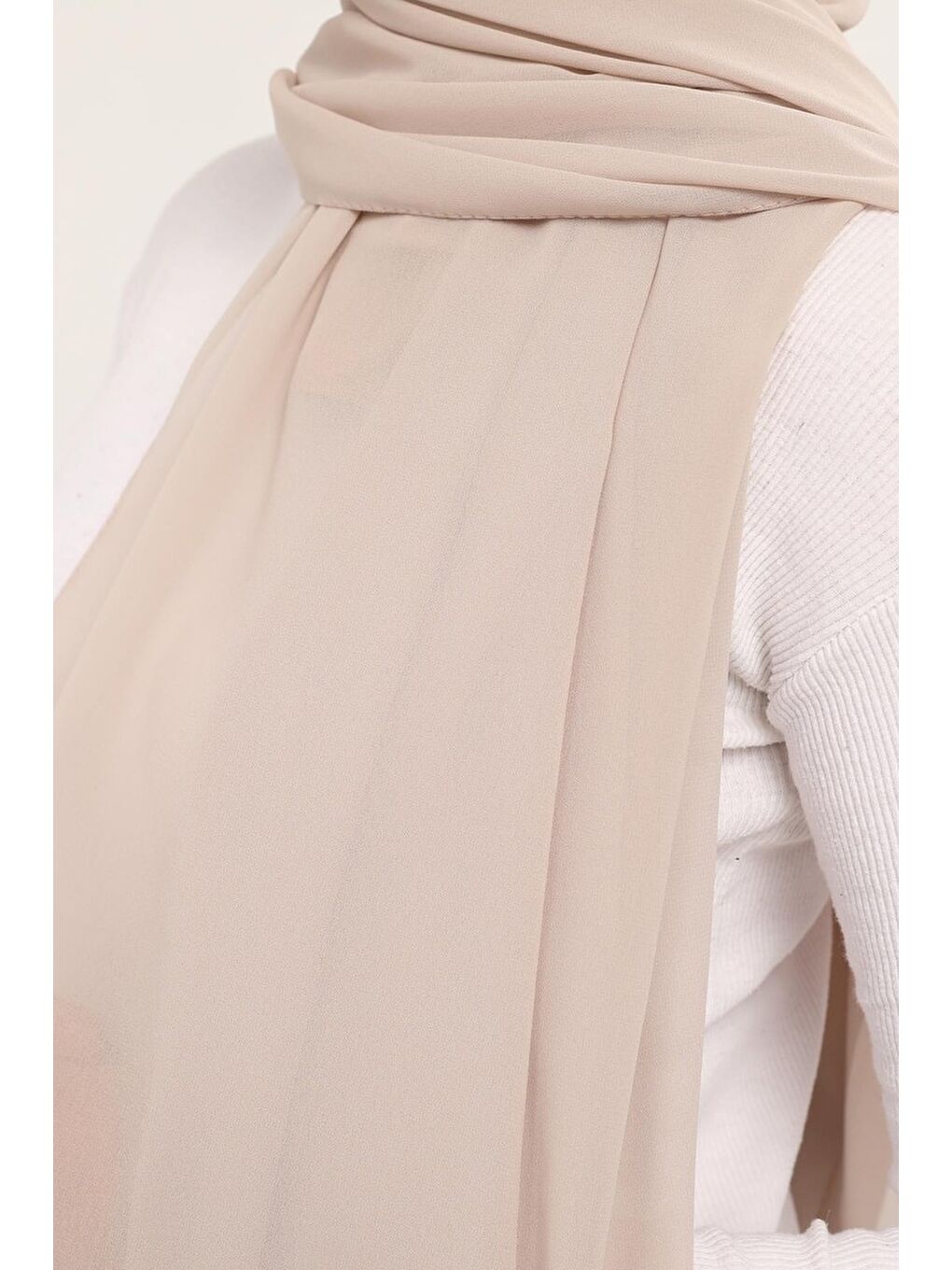 Bej Hazır Lüks Pratik Hijablı Şifon Şal-3