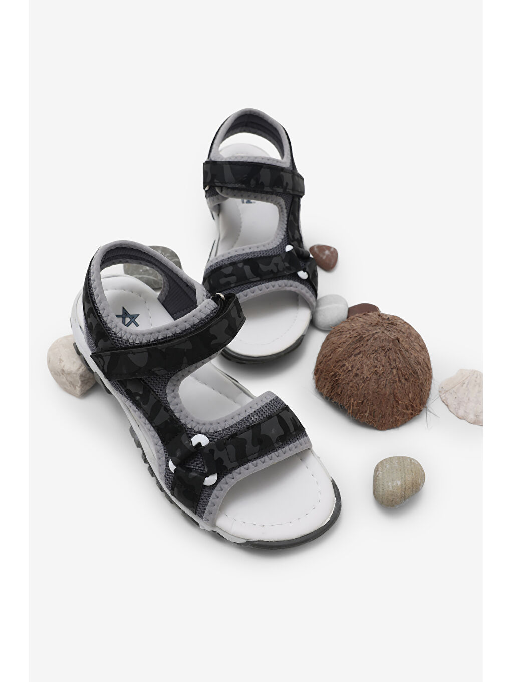 Çocuk Unisex Siyah Kamuflaj Çoçuk Cırtlı Sandalet-4