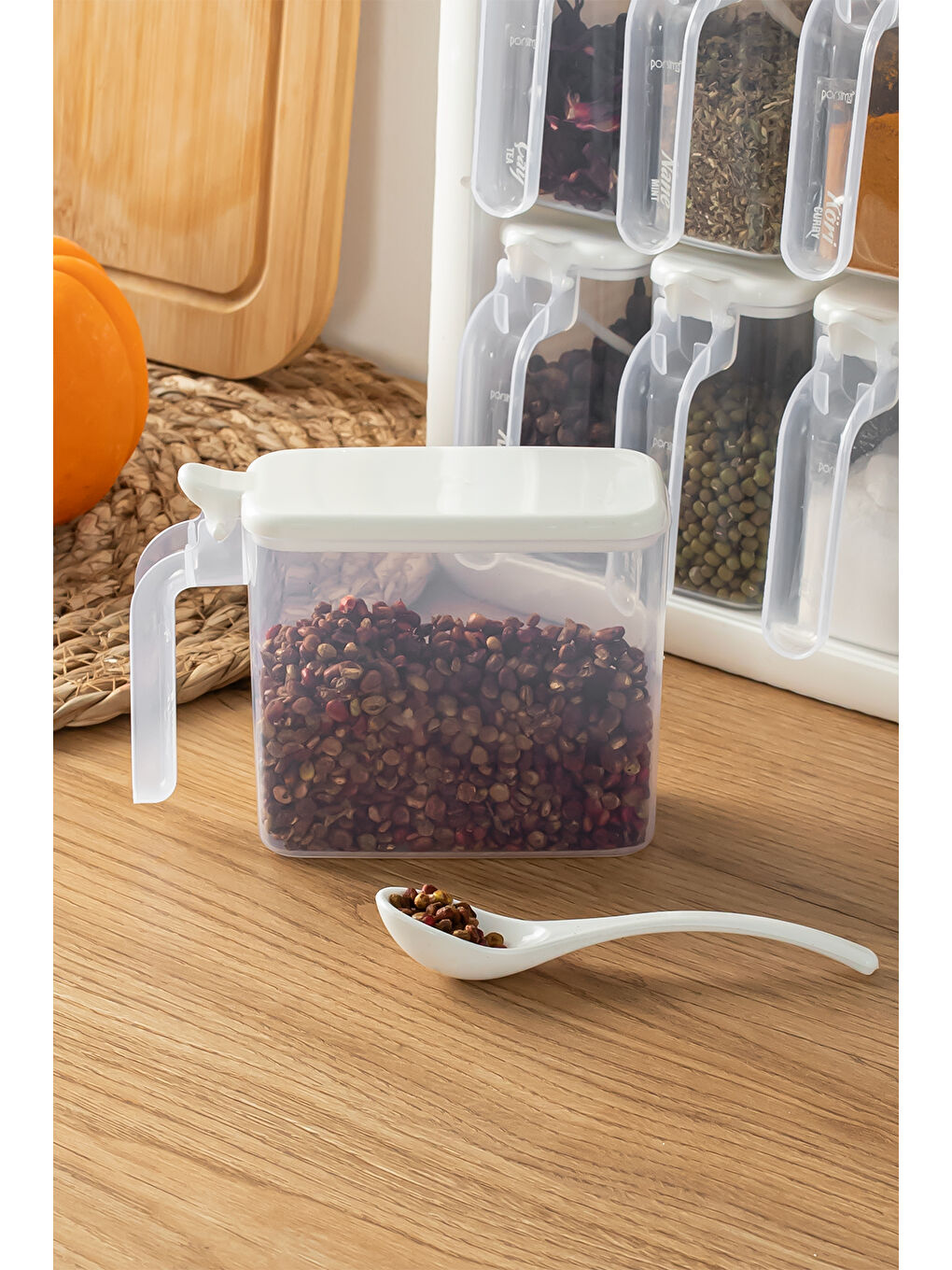 Simple 1168 Random 12'li Standlı Kendinden Yapışkanlı Kaşıklı Baharatlık Saklama Kabı Seti - Beyaz-2