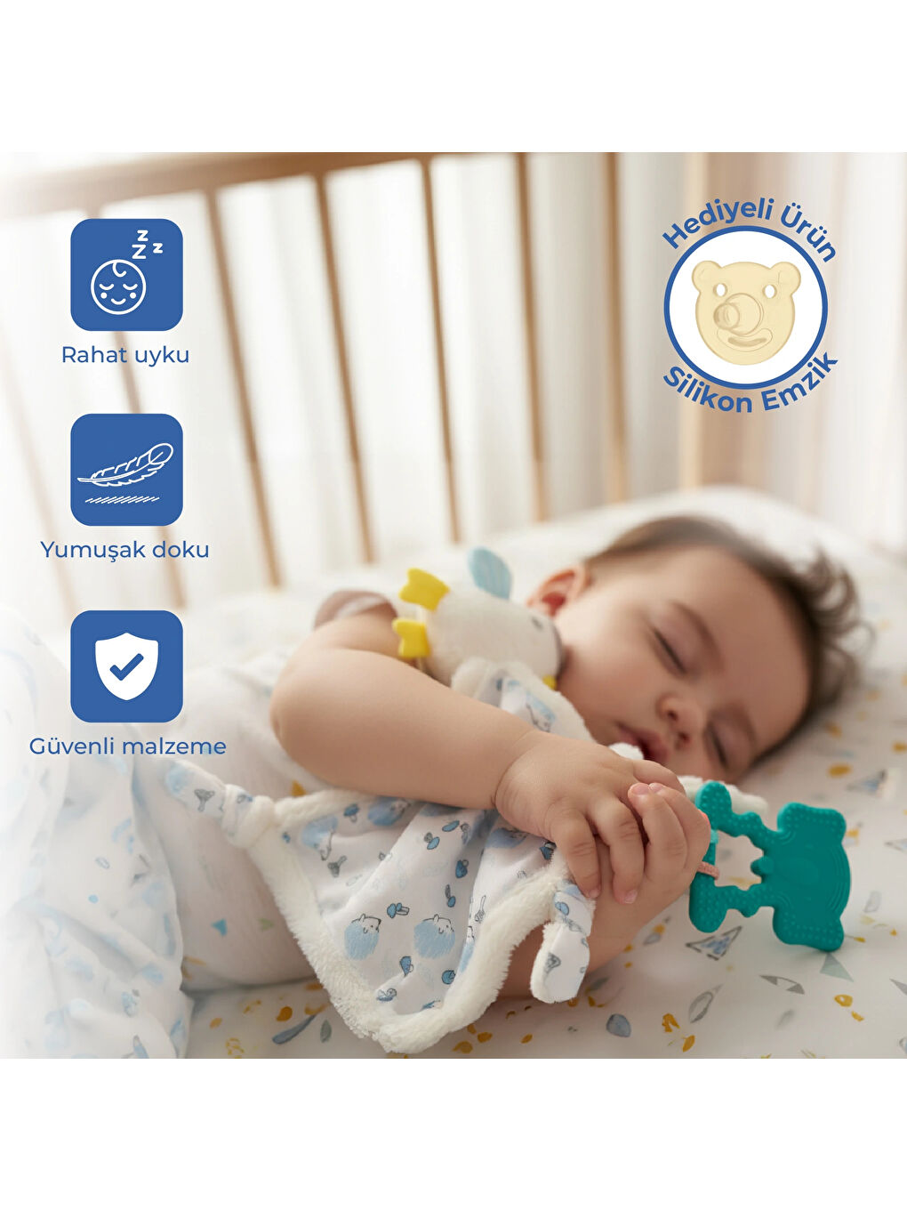 926 Birdy Diş Kaşıyıcılı + Silikon Emzik Hediyeli Uyku Arkadaşım Mavi