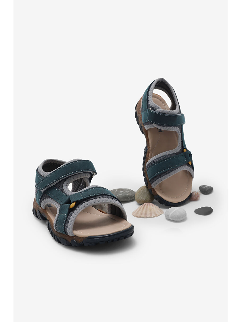 Çocuk Unisex Lacivert Sarı Çoçuk Cırtlı Sandalet-3