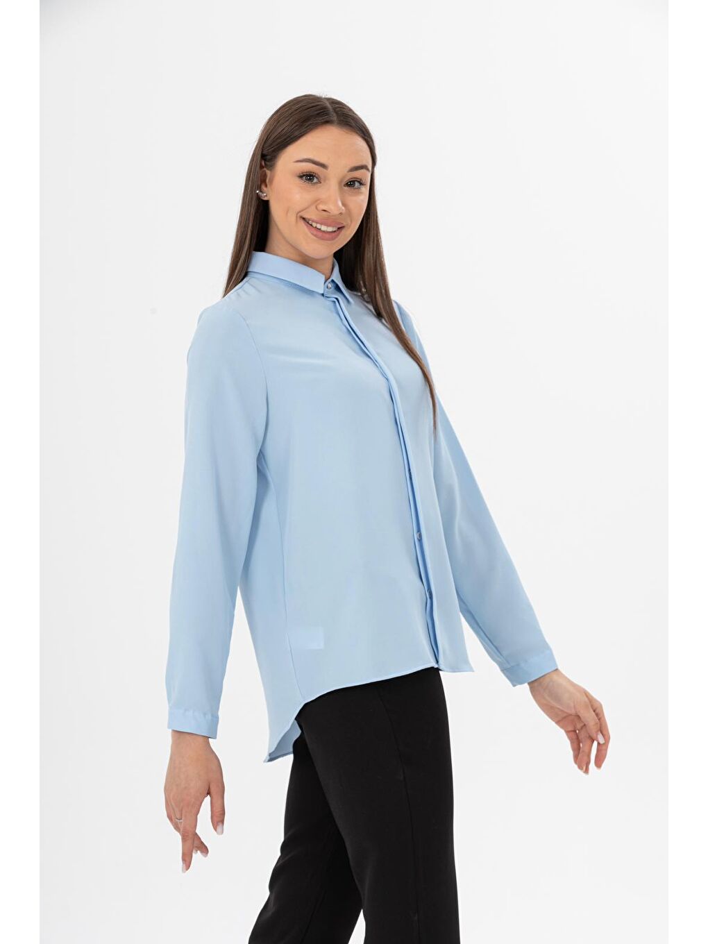 Mavi Önü Kısa Arkası Uzun Jessica Gömlek-1