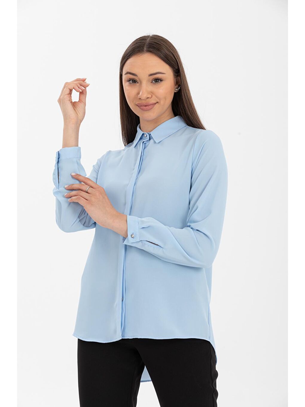 Mavi Önü Kısa Arkası Uzun Jessica Gömlek-2