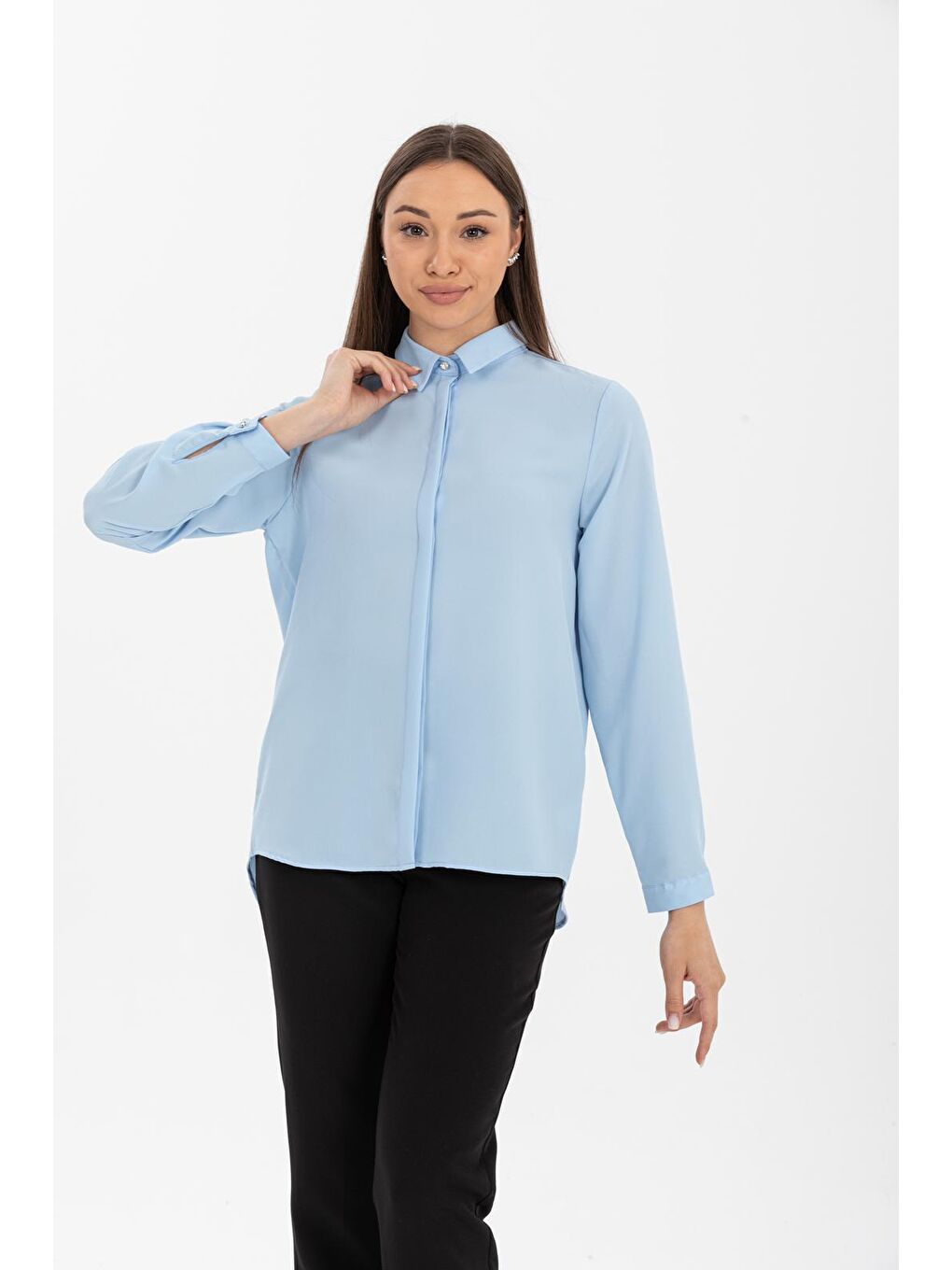 Mavi Önü Kısa Arkası Uzun Jessica Gömlek-3