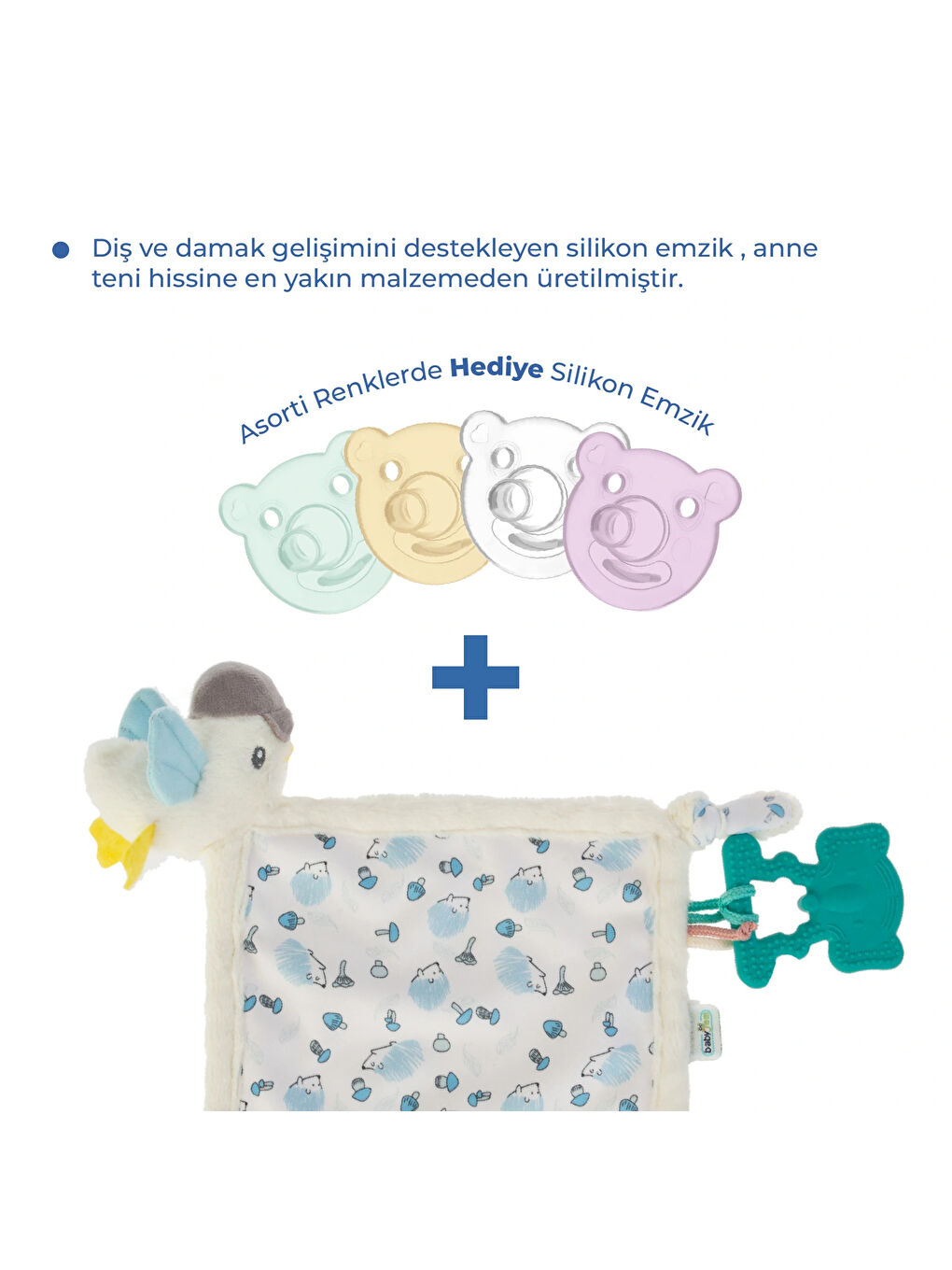 926 Birdy Diş Kaşıyıcılı + Silikon Emzik Hediyeli Uyku Arkadaşım Mavi-1