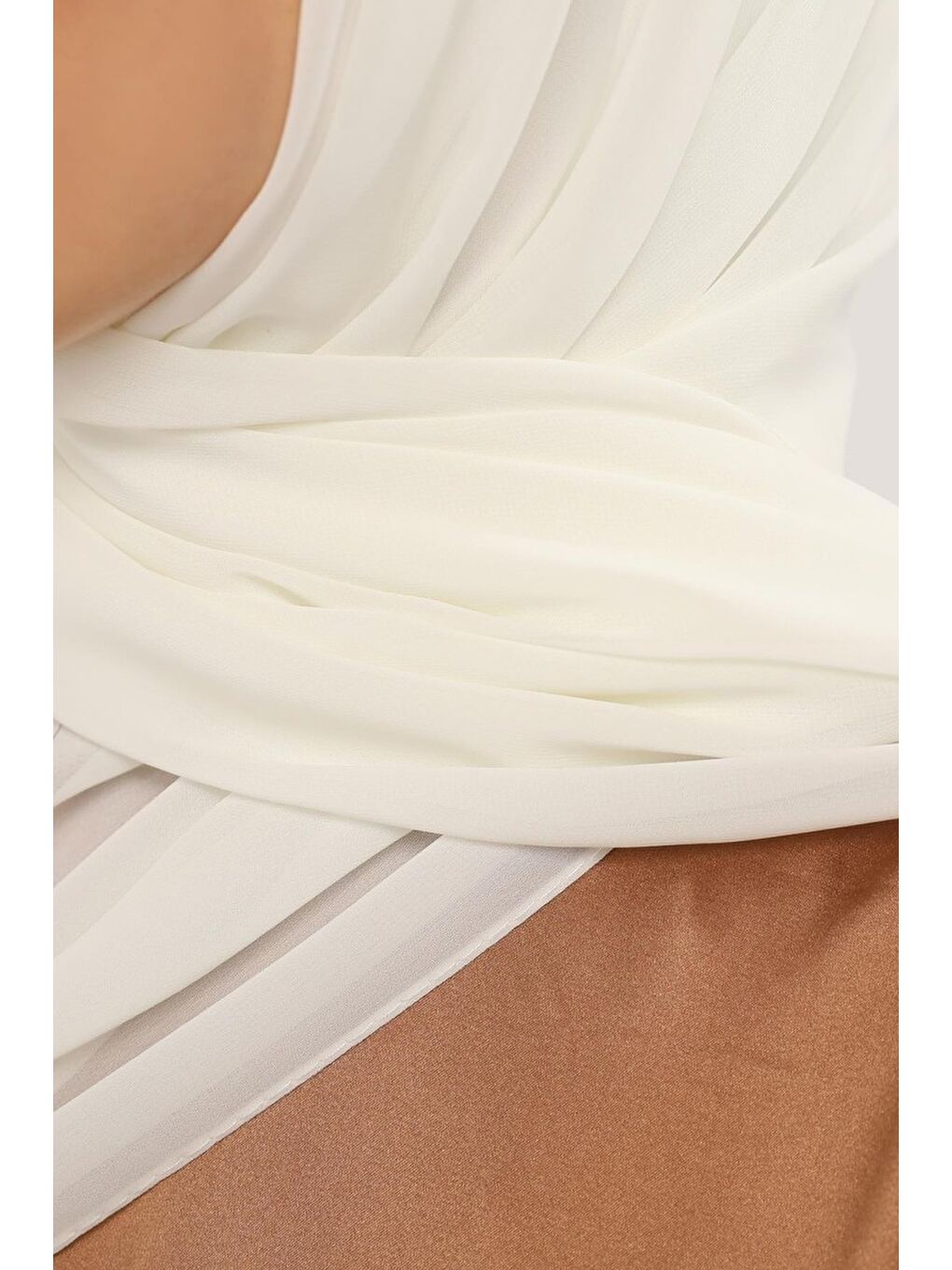 Ekru Hazır Lüks Pratik Hijablı Şifon Şal-3