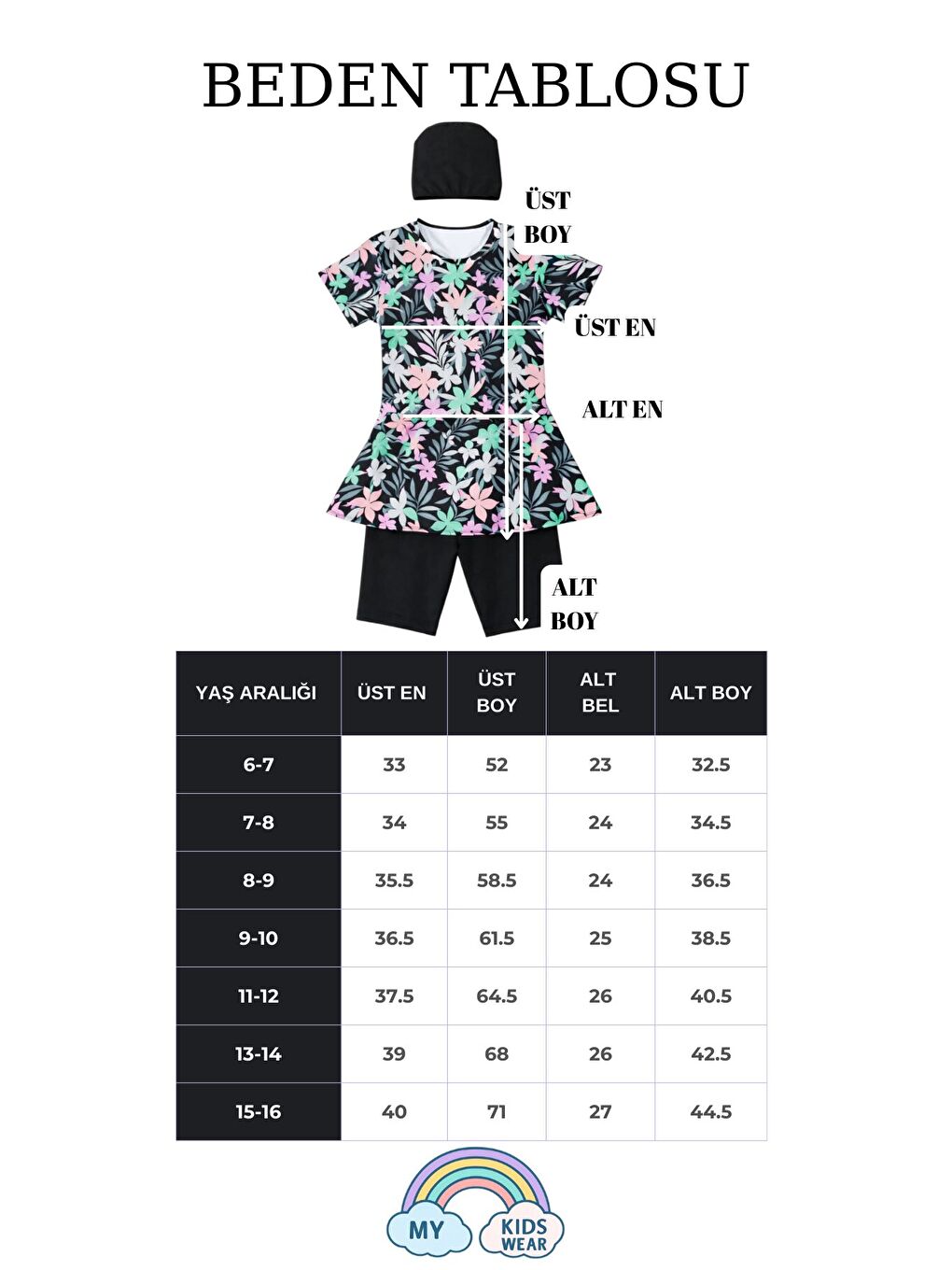 Pembe Kız Çocuk Desenli Şortlu Bone’li Mayo Takımı 12572-1