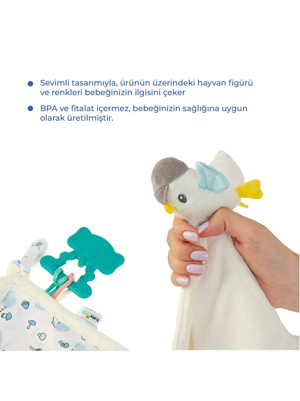926 Birdy Diş Kaşıyıcılı + Silikon Emzik Hediyeli Uyku Arkadaşım Mavi-4
