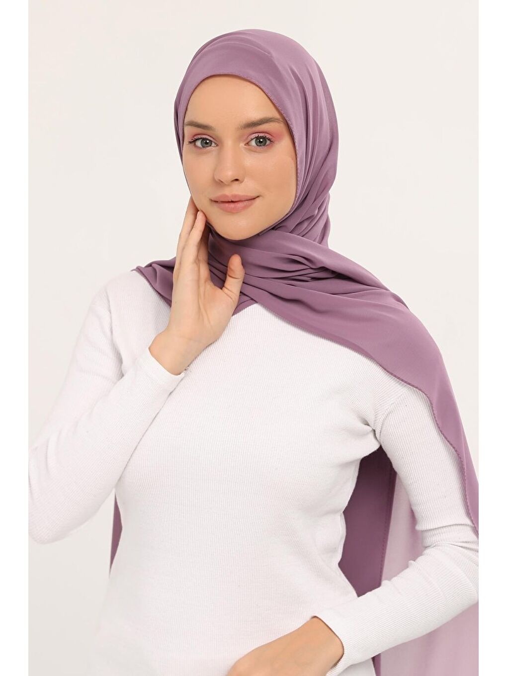 Pembe Hazır Lüks Pratik Hijablı Şifon Şal-1