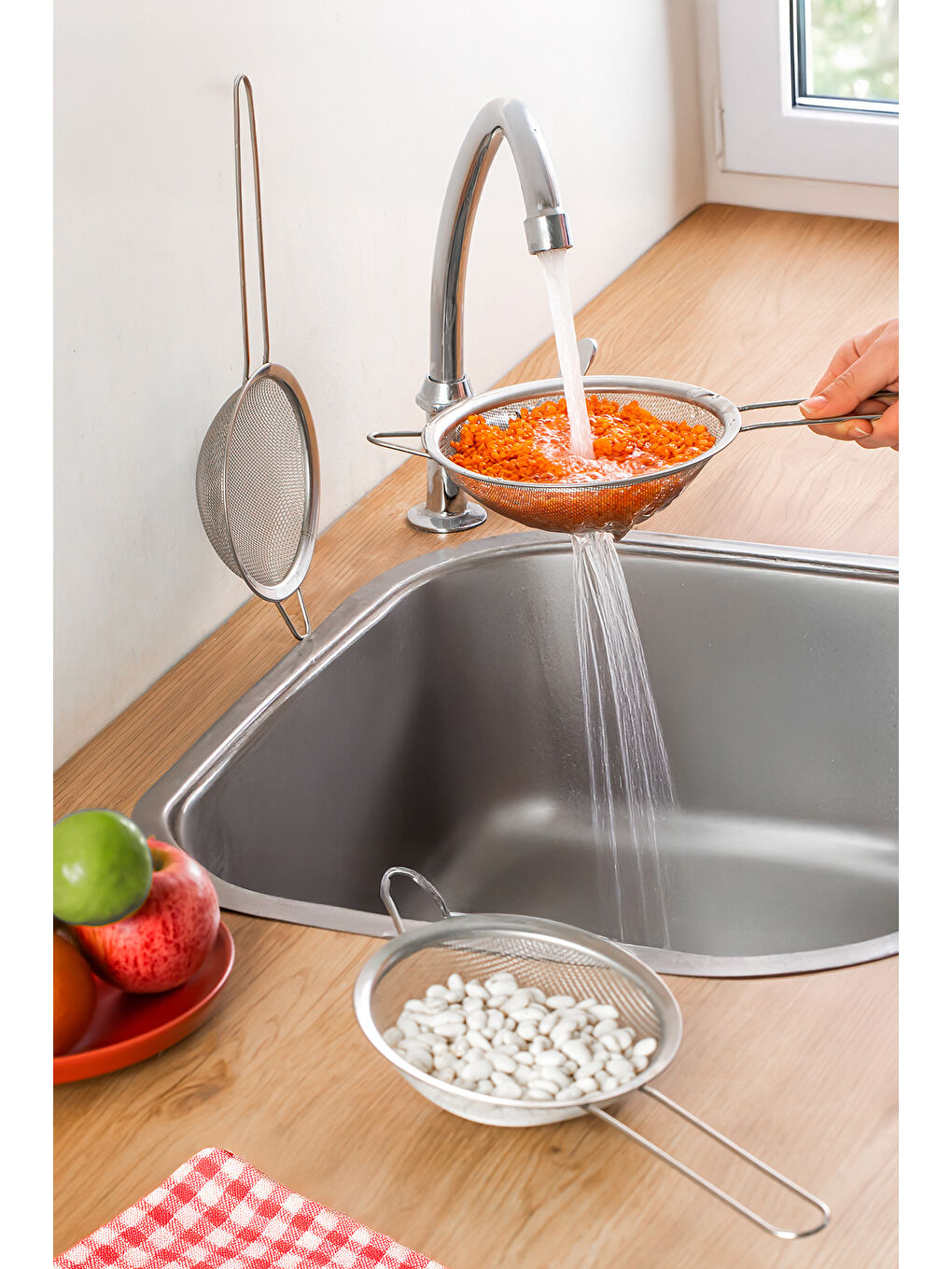 Gri 15858 Liam  3'Lü Süzgeç Seti Paslanmaz Tel Süzgeç Çelik Kevgir 12-14-16 Cm-2