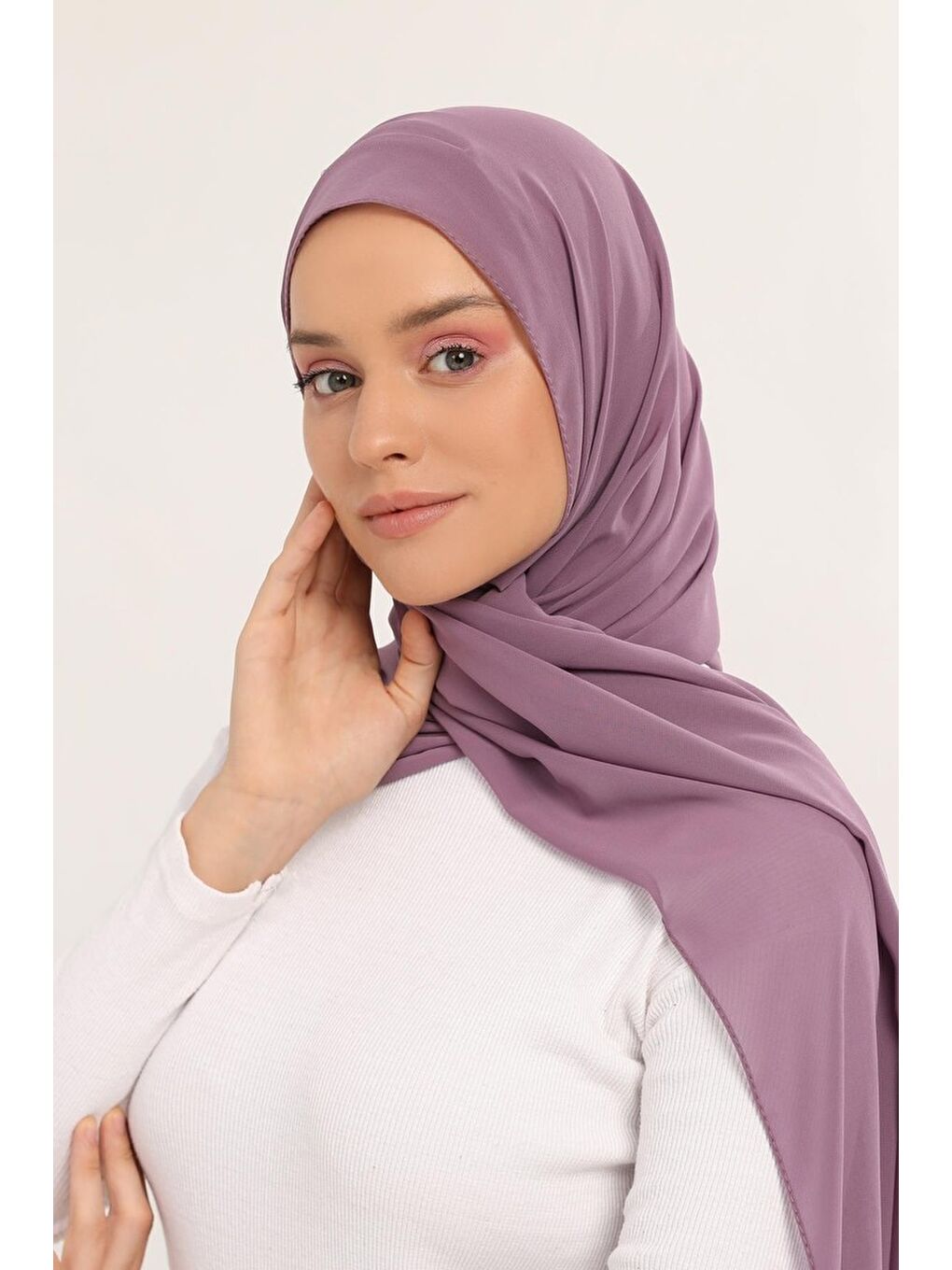 Pembe Hazır Lüks Pratik Hijablı Şifon Şal-2
