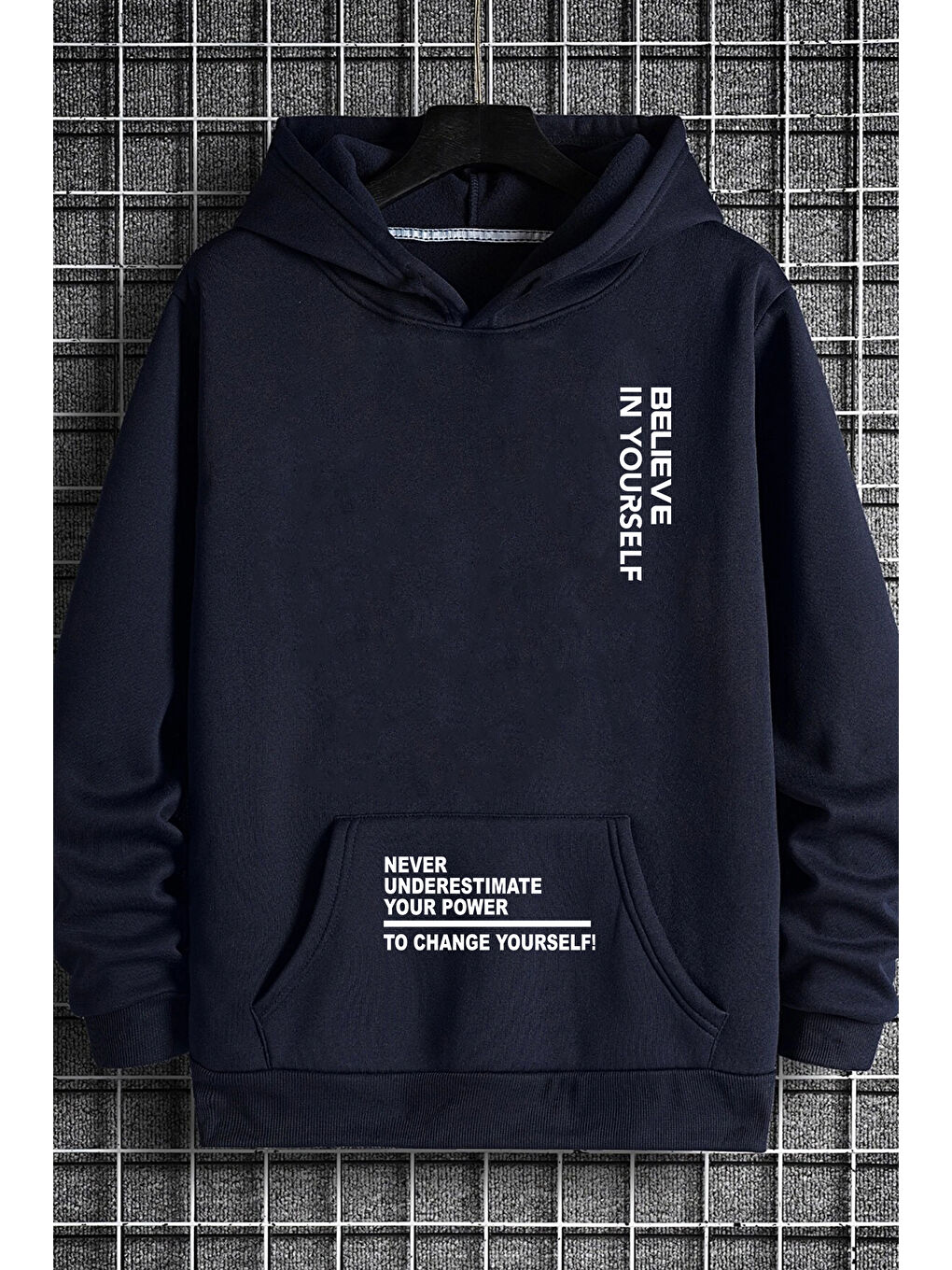 uyguntarz Açık Lacivert Belive in Yourself Baskılı Oversize Sweatshirt