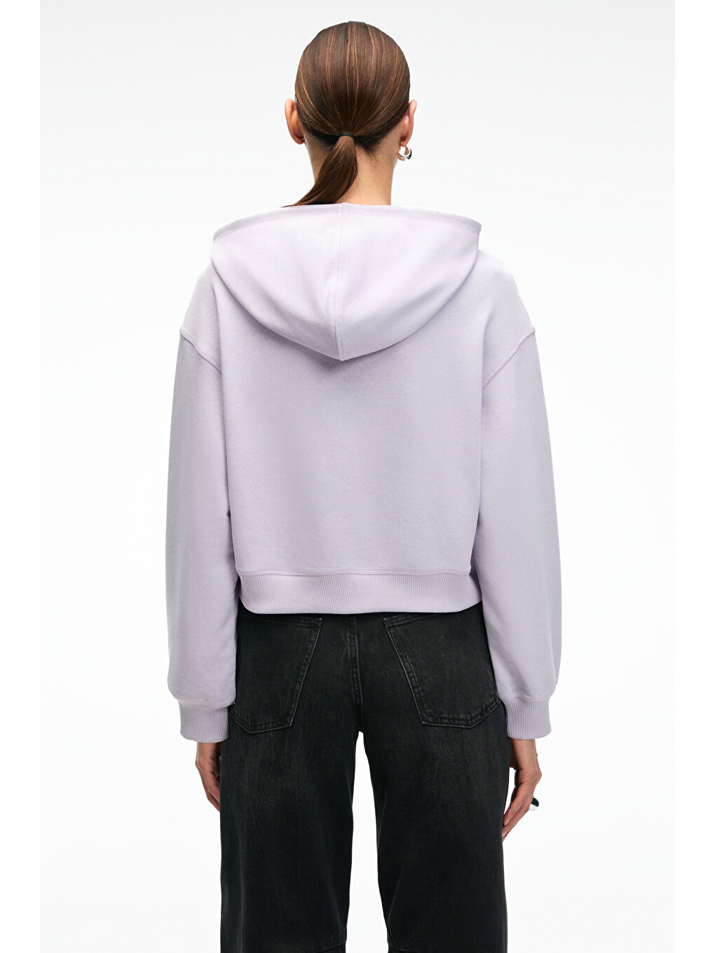 Isadora Kadın Kapüşonlu Nakış Detaylı Regular Fit Crop Lila Sweatshirt-5