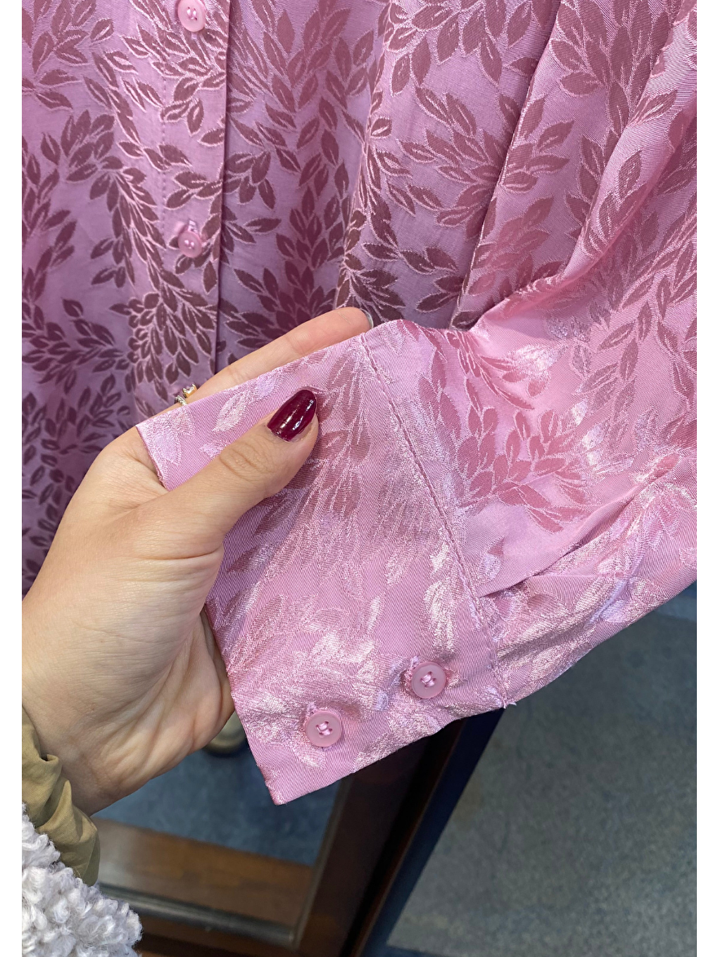 Pembe İç Göstermeyen Jakarlı Oversize Uzun Kadın Gömlek-4