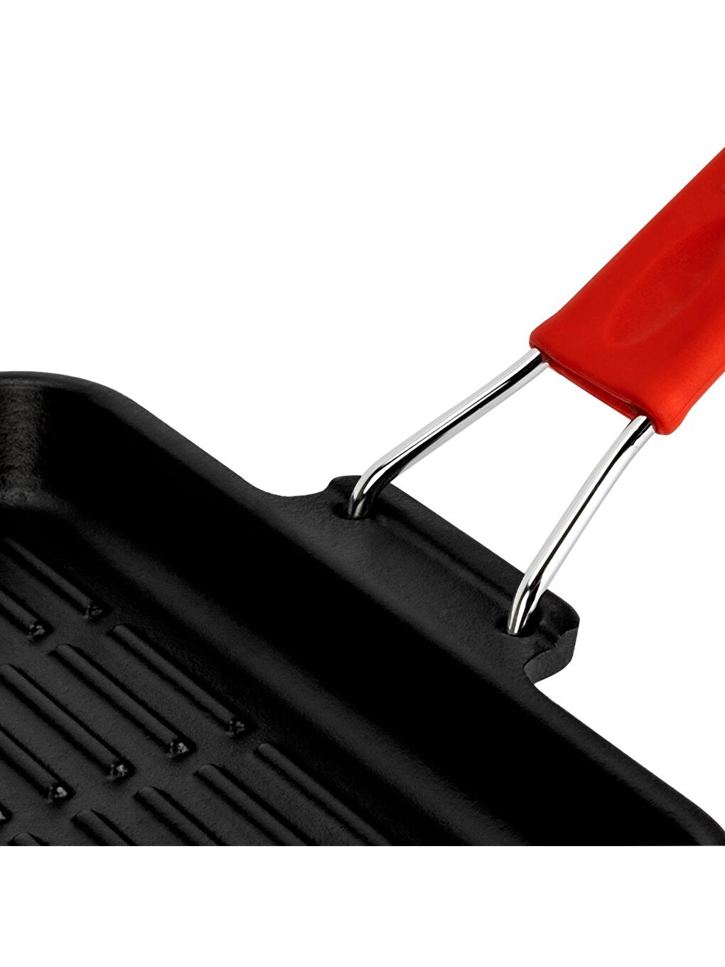 Kırmızı Kare Sığ Izgara Tavası Silikon Tel Saplı Ölçü 24x24cm.-3