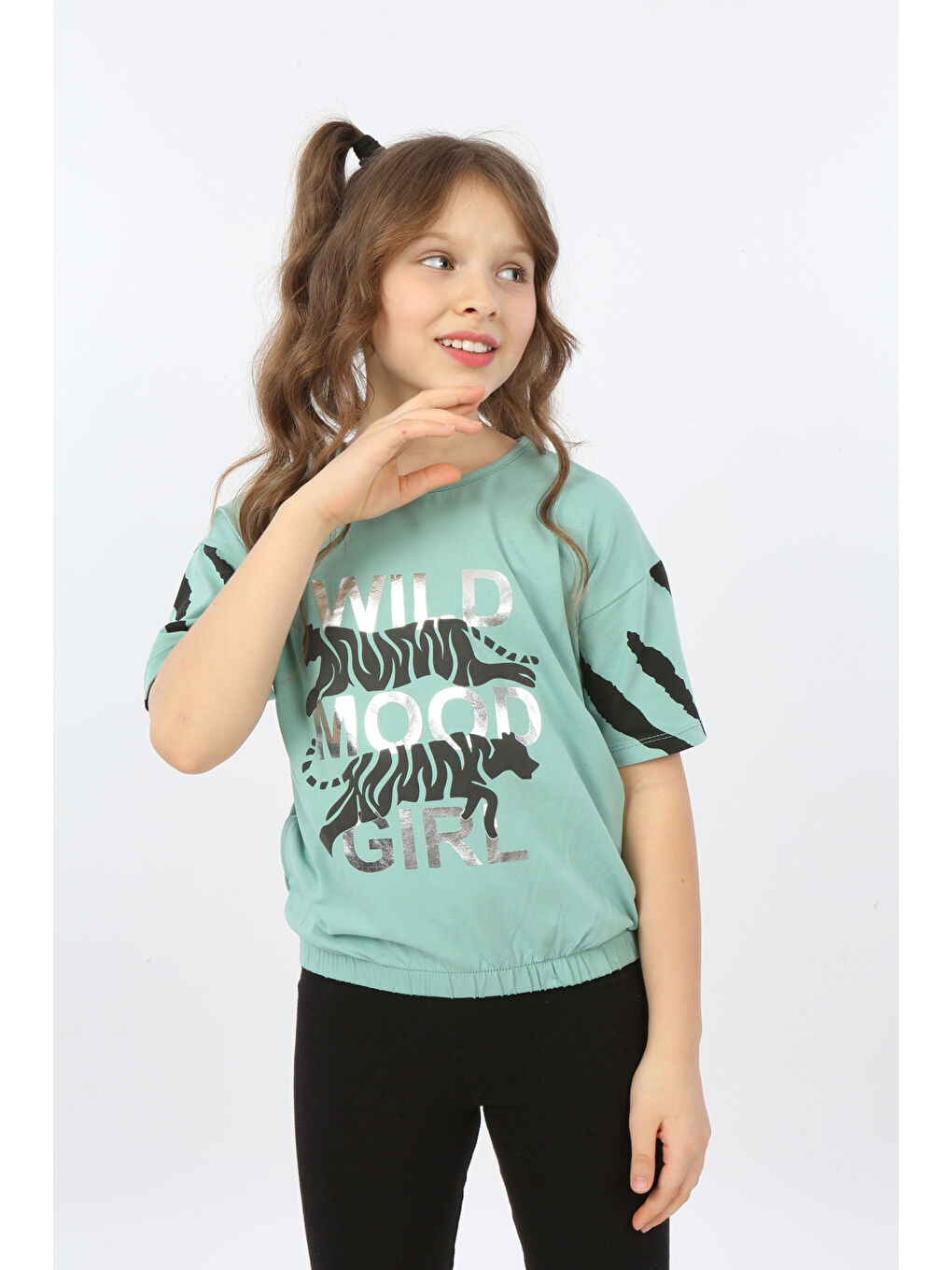 Gri Kız Çocuk Wild Wood Girl Baskılı Tişört-1