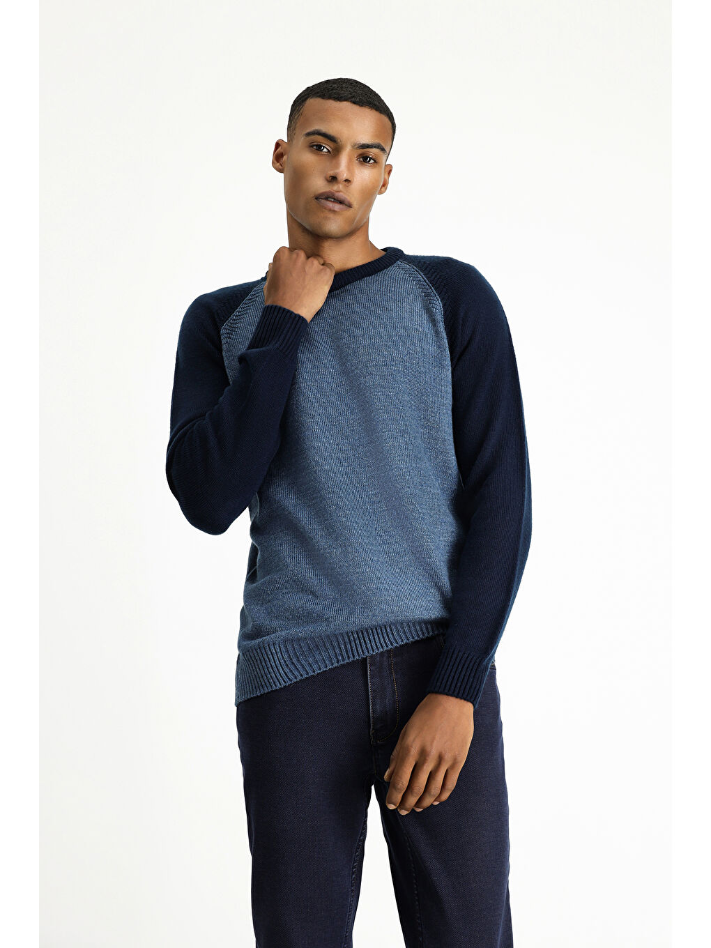 Mavi Bisiklet Yaka Regular Fit Dikişsiz Desenli Triko Kazak