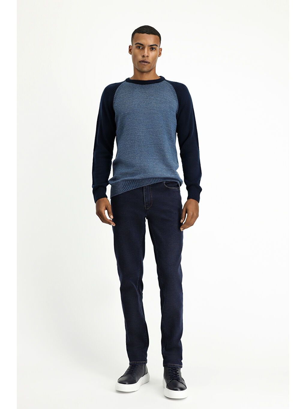 Mavi Bisiklet Yaka Regular Fit Dikişsiz Desenli Triko Kazak-1