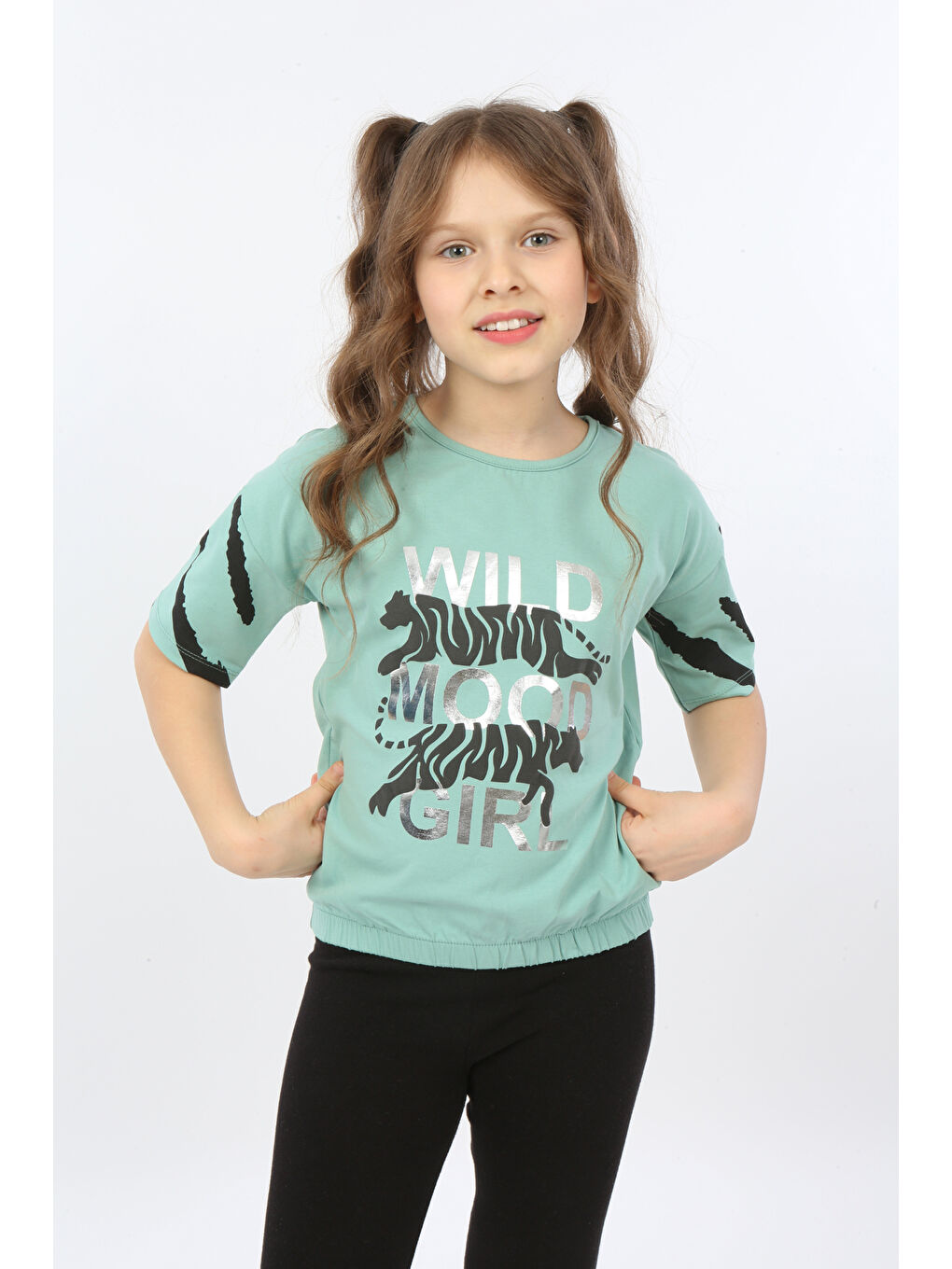 Gri Kız Çocuk Wild Wood Girl Baskılı Tişört-4