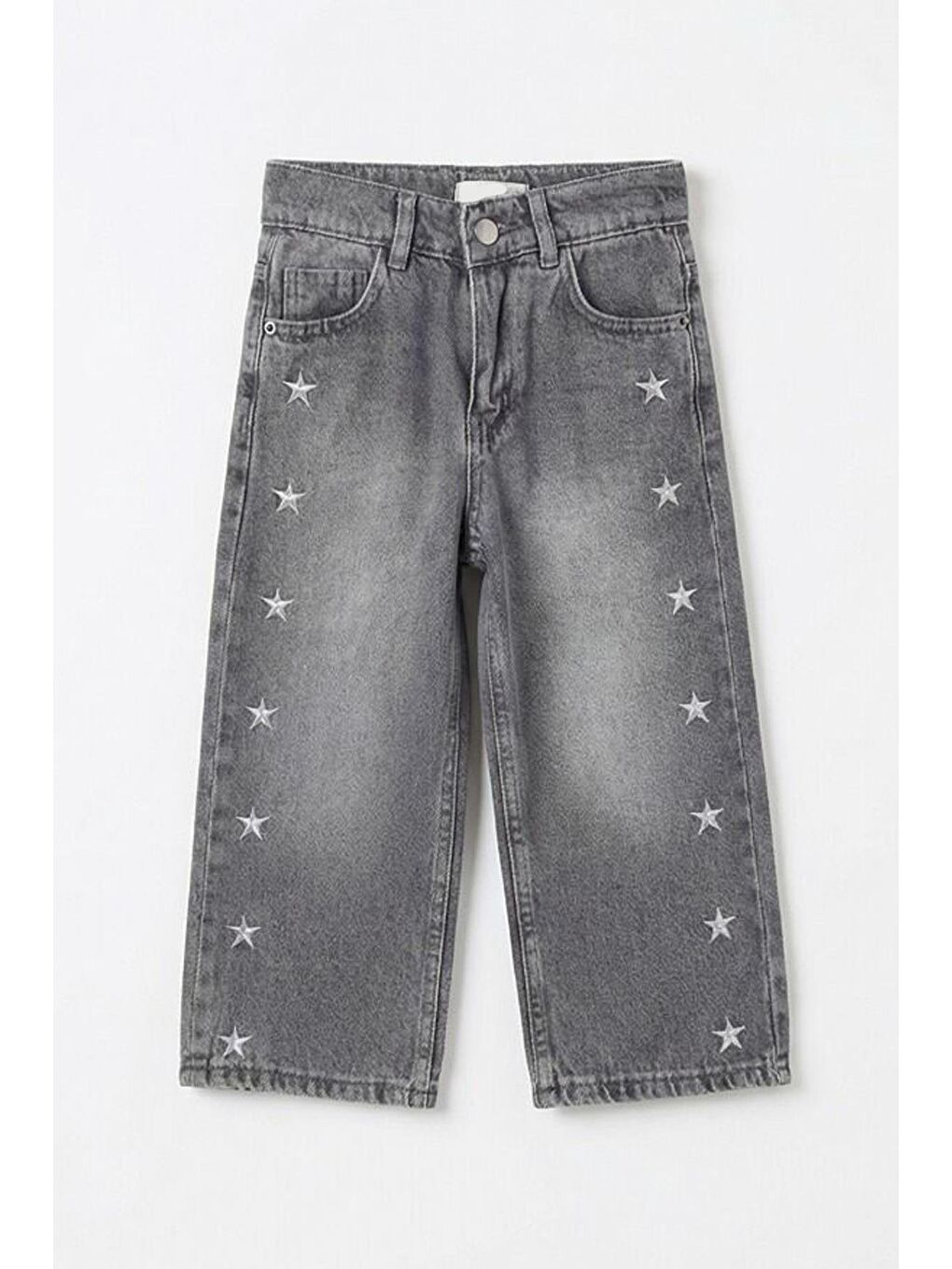 Kız Çocuk Gri Yıldız Nakışlı Jean Pantolon-2