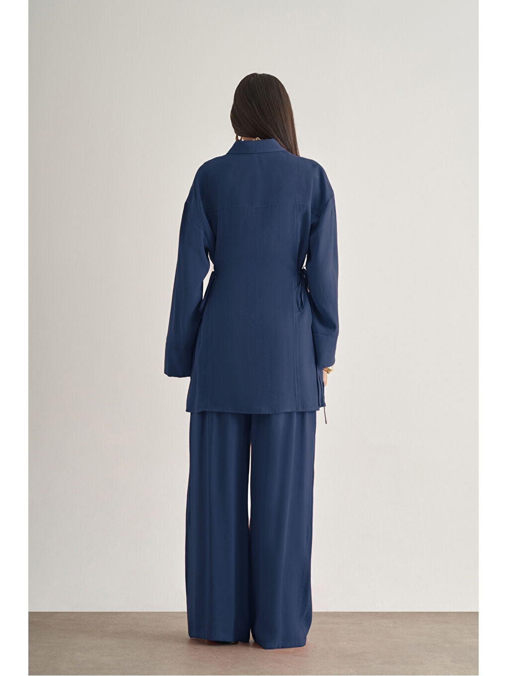 Beli İpli Modal Karışımlı İndigo Mavi Rahat Pantolon-2