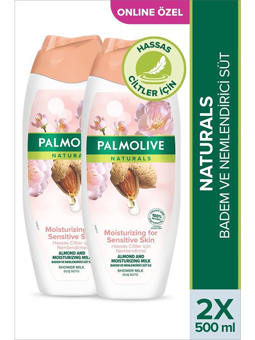 Palmolive Beyaz Naturals Badem ve Nemlendirici Süt İle Hassas Ciltler İçin Duş Jeli 500 ml x2 Adet