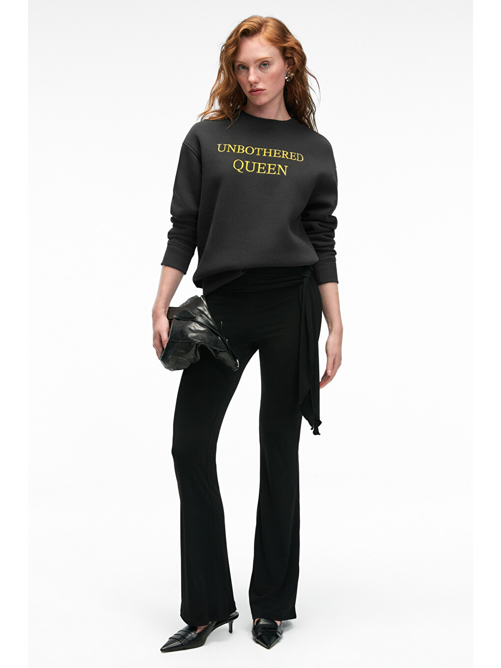 Isolune Kadın Yaka Nakış Detaylı Oversize Bisiklet Yaka Antrasit Sweatshirt-2