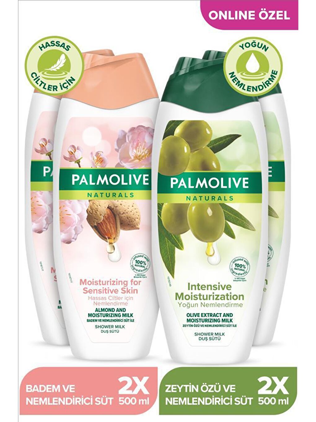 Palmolive Beyaz Naturals Hassas Ciltler İçin Badem ve Yoğun Nemlendirici Zeytin Özü Duş Jeli 500 ml x4Adet