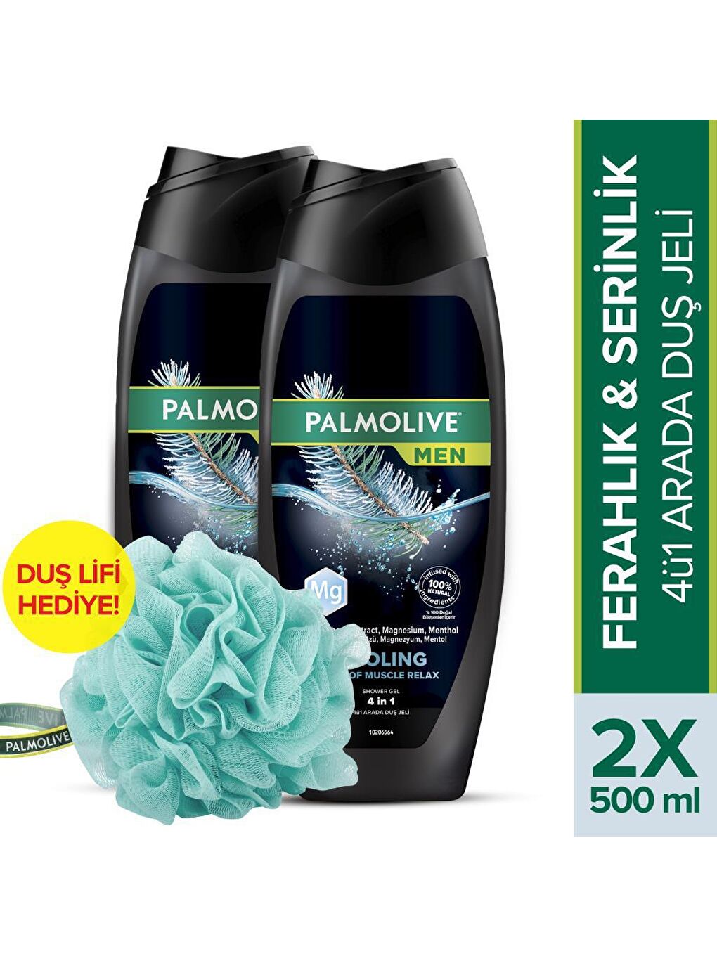 Palmolive Beyaz Men Cooling Feel of Muscle Relax 500 ml Duş Jeli x2 Adet + Duş Lifi hediye