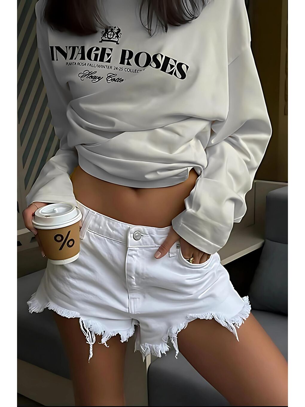 Boyalı Gri Baskılı Uzun Kollu Tişört Mg2451-1