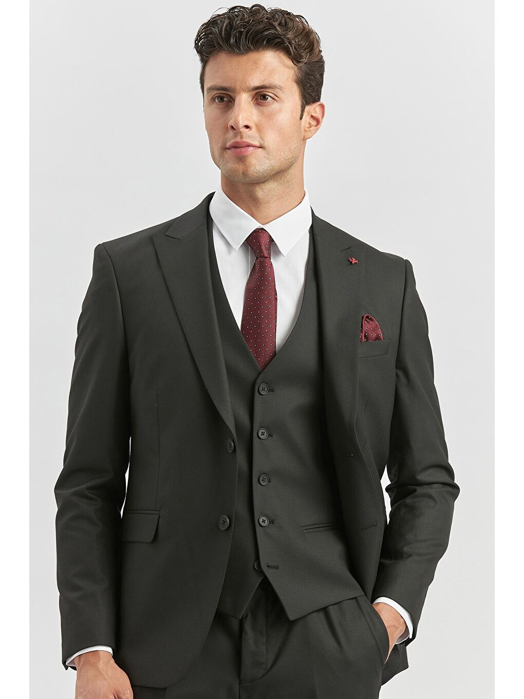 Siyah Kırlangıç Yaka Yelekli 6 Drop Dar Kesim Klasik Takım Elbise 1001240179