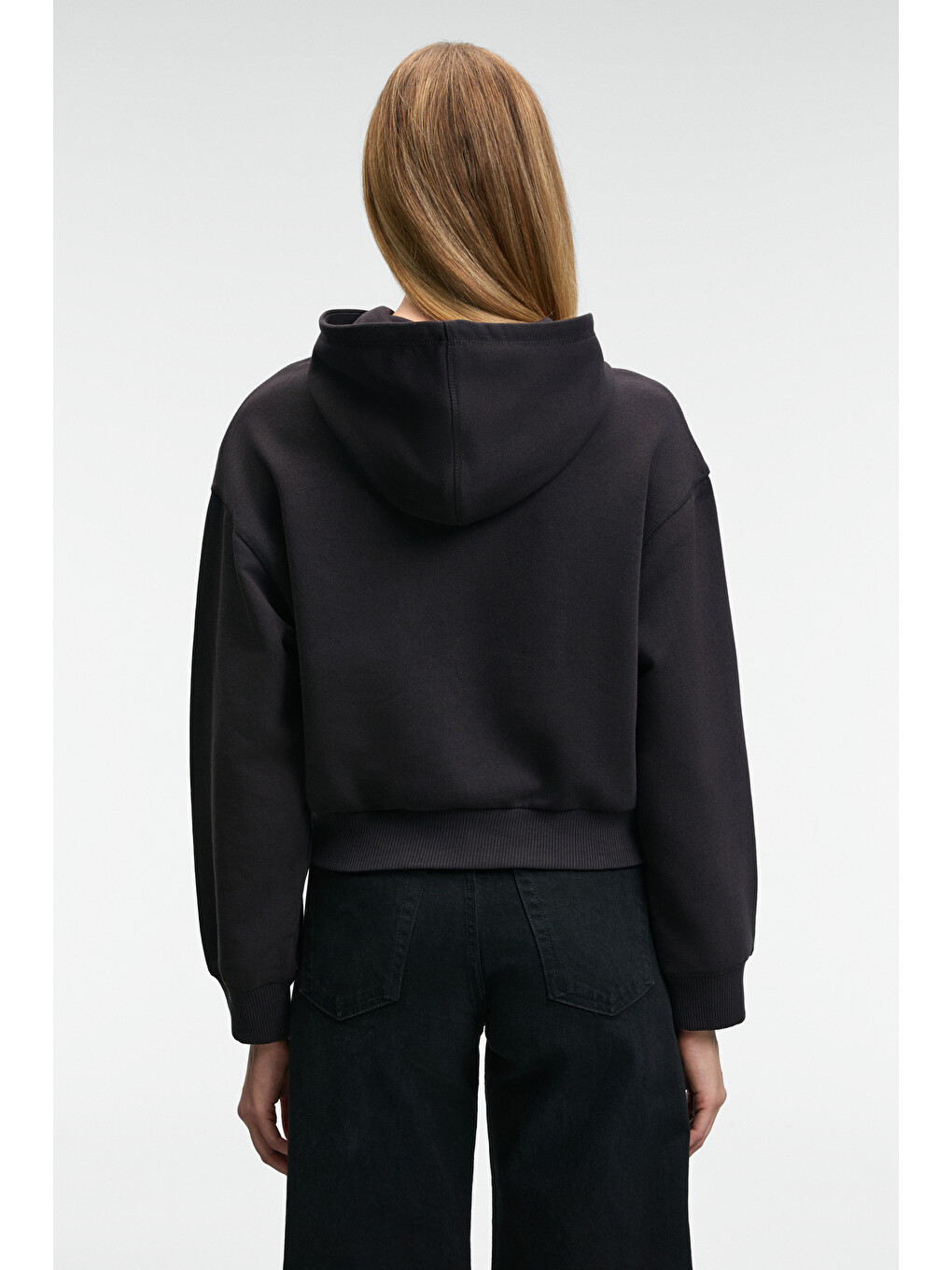 Isadora Kadın Kapüşonlu Nakış Detaylı Regular Fit Crop Antrasit Sweatshirt-5