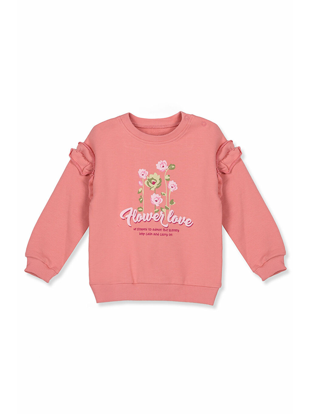 KİKO Pembe Flower Baskı Kız Bebek Sweatshirt Eşofman 2'Li Takım - 1