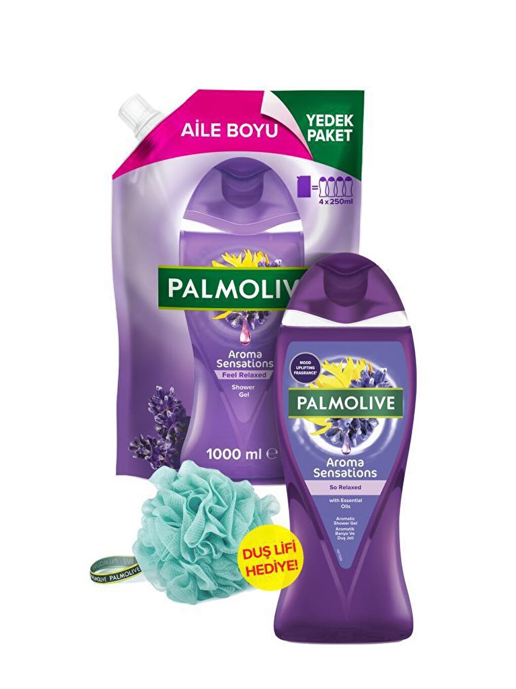 Palmolive Mor Aroma Sensations Feel Relaxed Duş Jeli 1000 ml, Duş Jeli 500 ml + Duş Lifi - 5