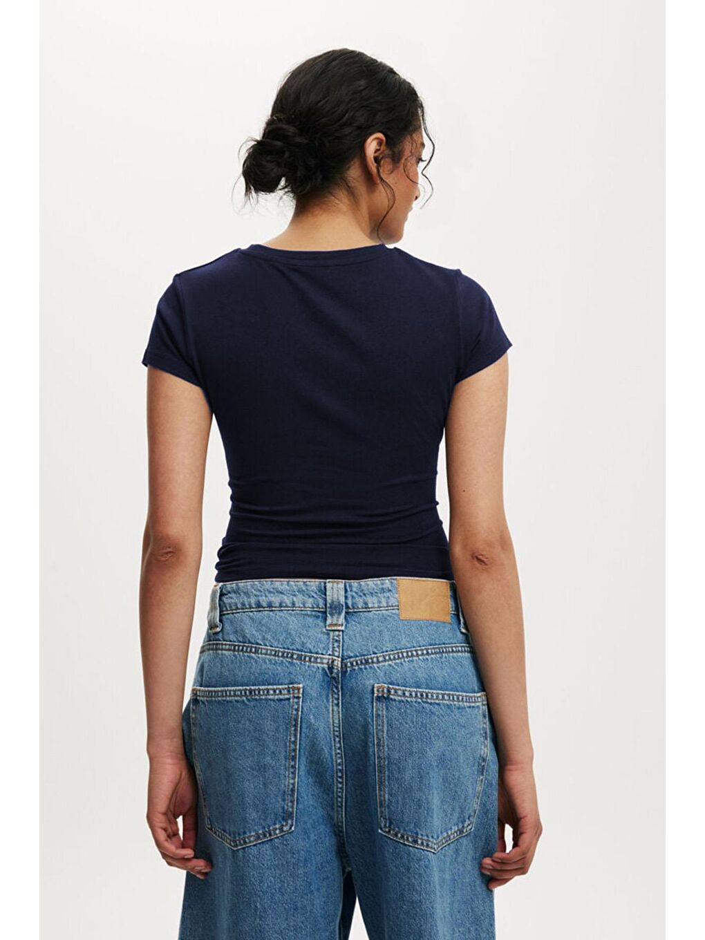 Lacivert Bisiklet Yaka Basic Kadın T-Shirt Mg2479-1