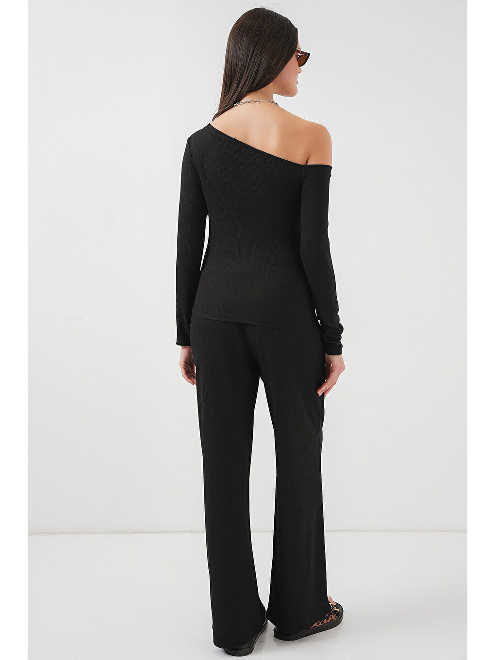 6708 Düşük Omuz Alt Üst Takım - Siyah-6