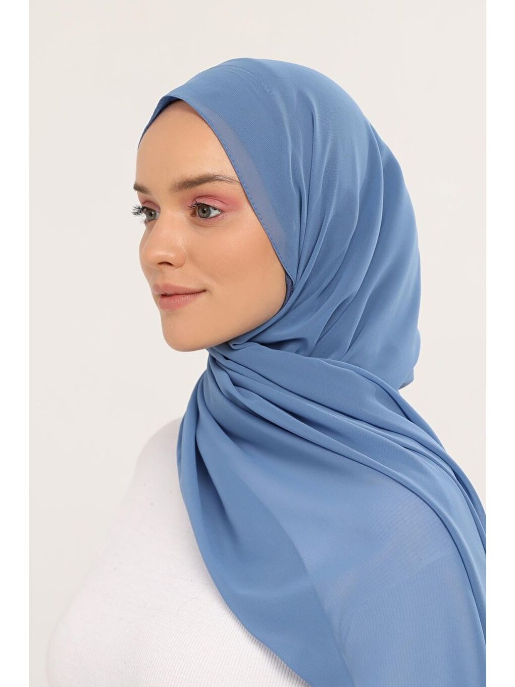 Mavi Hazır Lüks Pratik Hijablı Şifon Şal-2