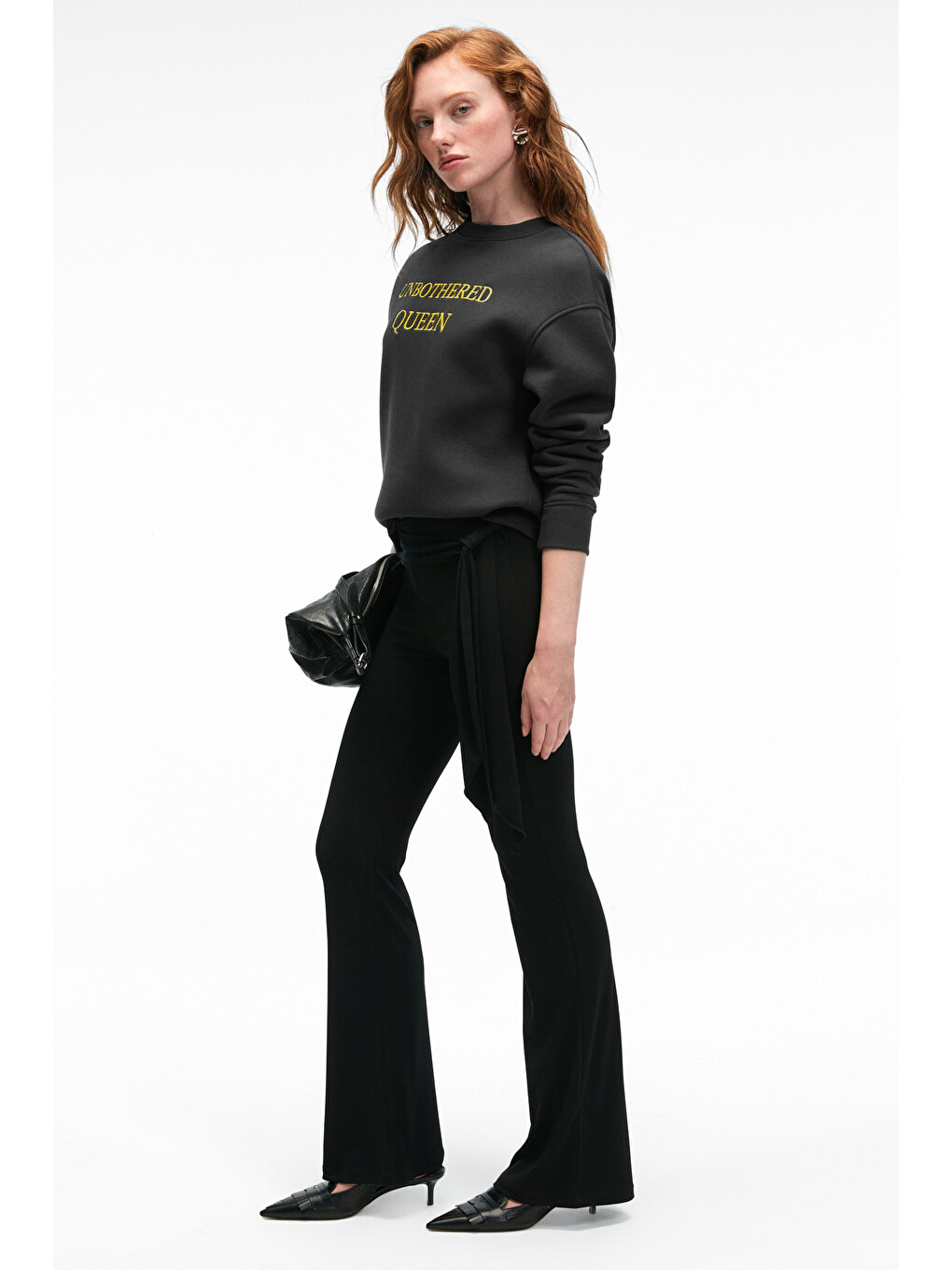 Isolune Kadın Yaka Nakış Detaylı Oversize Bisiklet Yaka Antrasit Sweatshirt-4