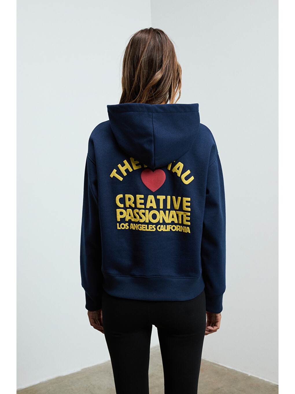 Isrop Kadın Yumuşak Kumaşlı Baskılı Kapüşonlu Lacivert Sweatshirt-4
