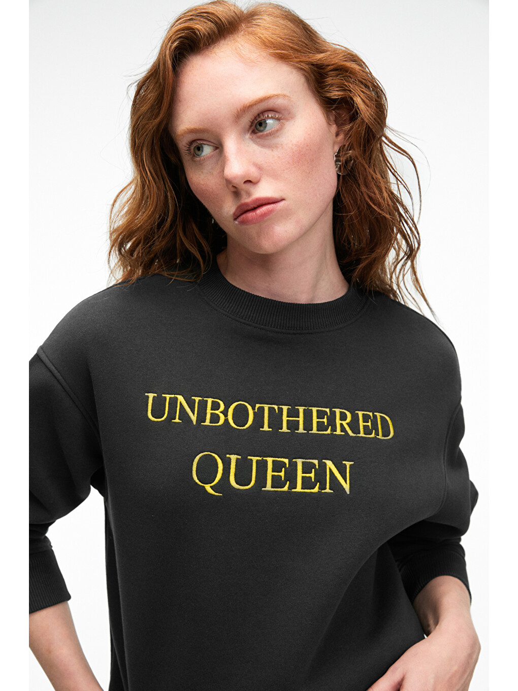 Isolune Kadın Yaka Nakış Detaylı Oversize Bisiklet Yaka Antrasit Sweatshirt-5